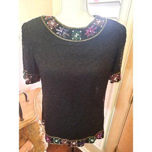 Vintage Laurence Kazar Silk Bead Top EUC